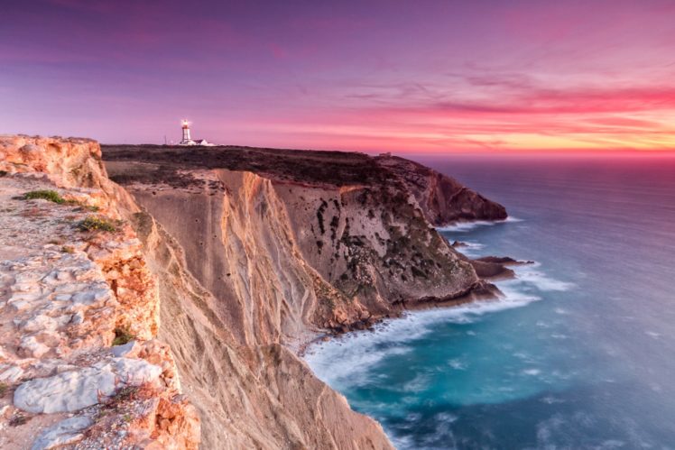 lighthouse, Rocks, Cliffs, Coast, Sea, Sky, Sunset, Evening, Nature, Landscape HD Wallpaper Desktop Background