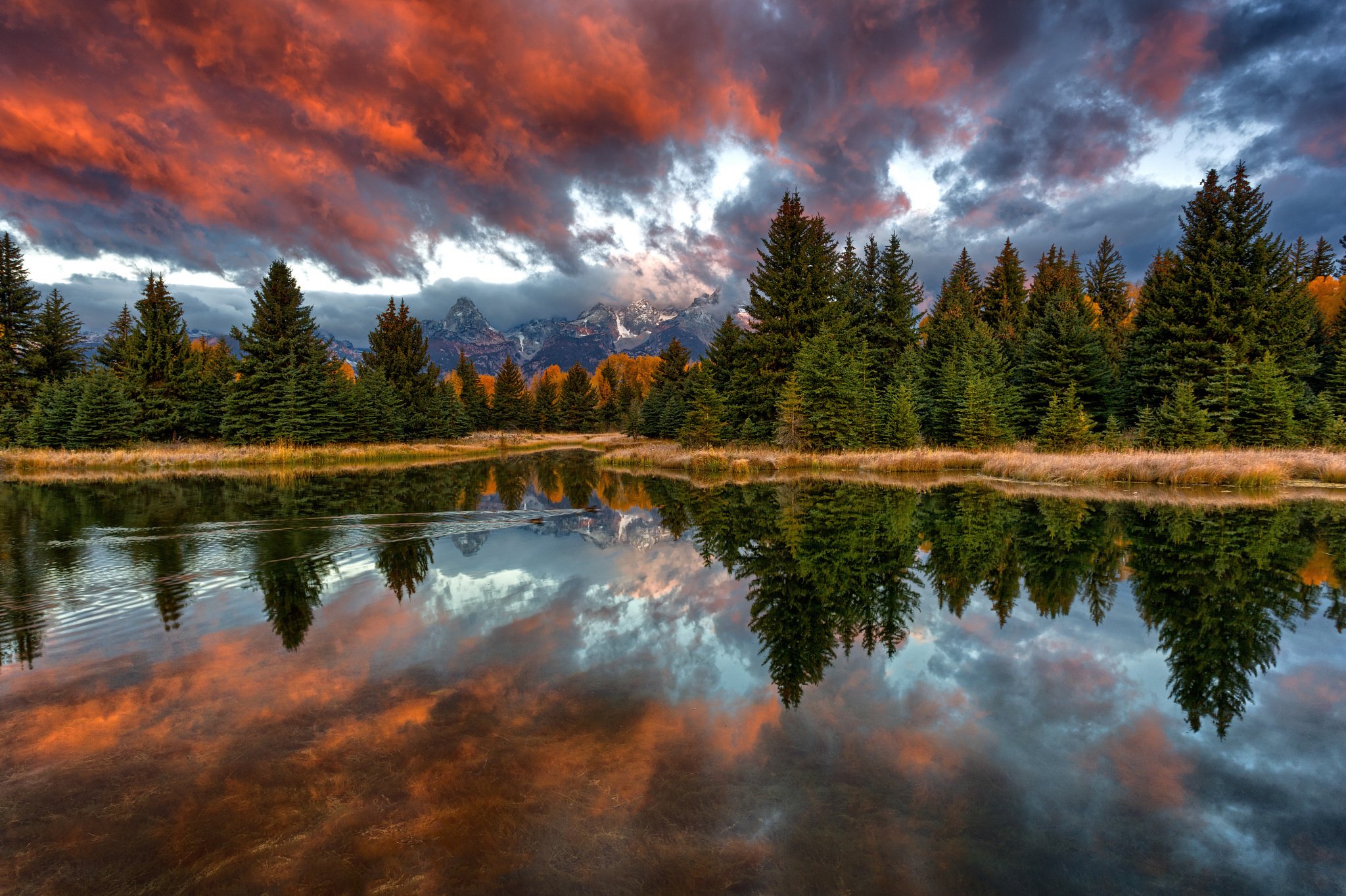 nature, Wyoming, United, States, Lake, Reflection, Sunset, Sunrise, Autumn, Sky Wallpaper