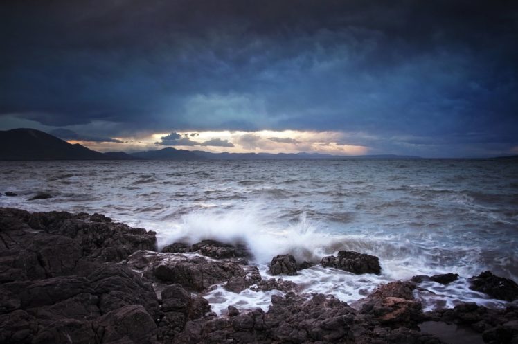 sea, Mountains, Clouds, Rocks, Splashing, Waves, Ocean, Shore HD Wallpaper Desktop Background