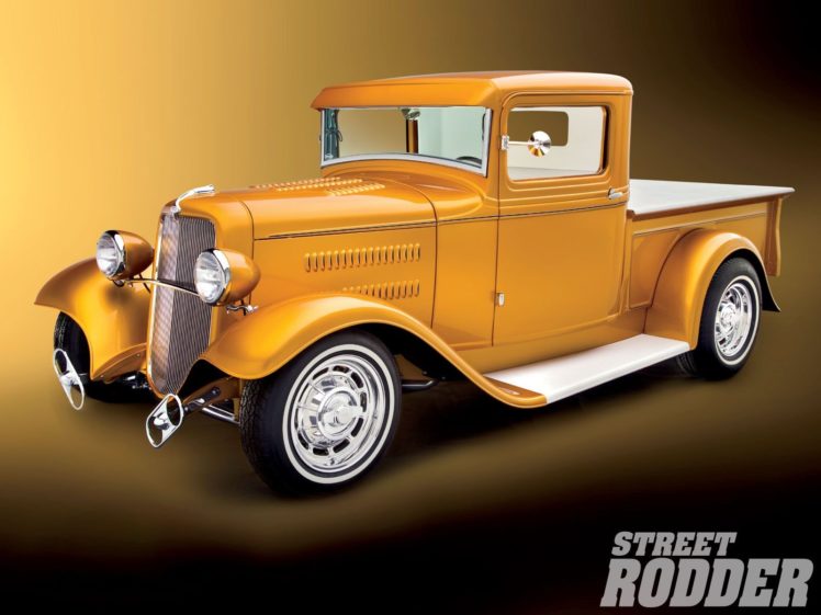 1934, Ford, Pickup, Hotrod, Street, Rod, Hot, Rod, Old, School, Custom, Yellow, Usa, 1600×1200 01 HD Wallpaper Desktop Background