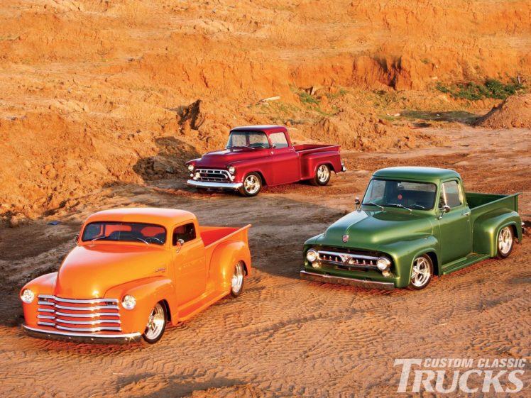 1953, Ford, F100, Pickup, 1948, Chevrolet, 3100, Pickup, 1957, Chevrolet, Pickup, Hotrod, Hot, Rod, Streetrod, Street, Usa, 1600×1200 01 HD Wallpaper Desktop Background