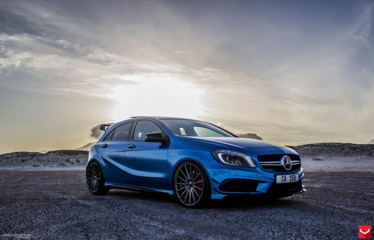 vossen, Wheels, Mercedes, A45, Amg, Blue, Tuning, Cars HD Wallpaper Desktop Background