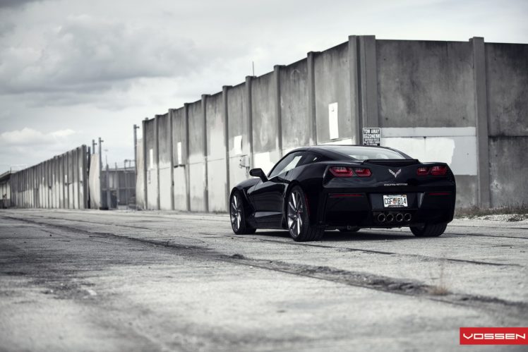 vossen, Wheels, Corvette, Stingray, C7, Black, Tuning, Cars HD Wallpaper Desktop Background