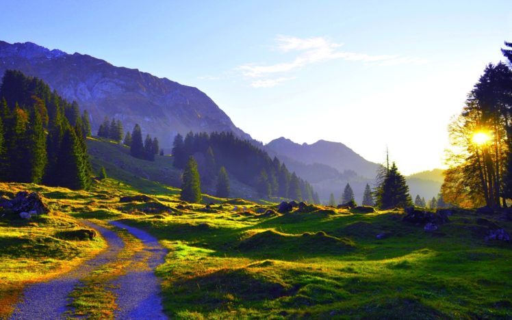 mountains, Landscapes, Streams, Sunlight HD Wallpaper Desktop Background