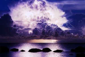 sea, Ocean, Lightnings, Clouds, Sky, Evening, Thunders, Storms, Weather, Nature, Landscapes, Earth