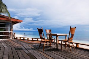 beaches, Sea, Clouds, Holiday, Summer, Calm, Quiet, House, Resort, Luxury, Wood, Table, Chairs, Nature, Landscapes, Earth, Happy, Fun