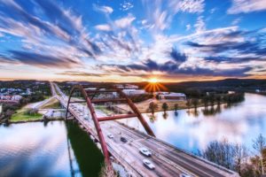 usa, Texas, Austin, Bridge, Cars, Rivers, Sunset, Sky, Clouds, Landscapes, City, Town, Country, Nature, Earth, Buildings, Long, Way, Path, Roads