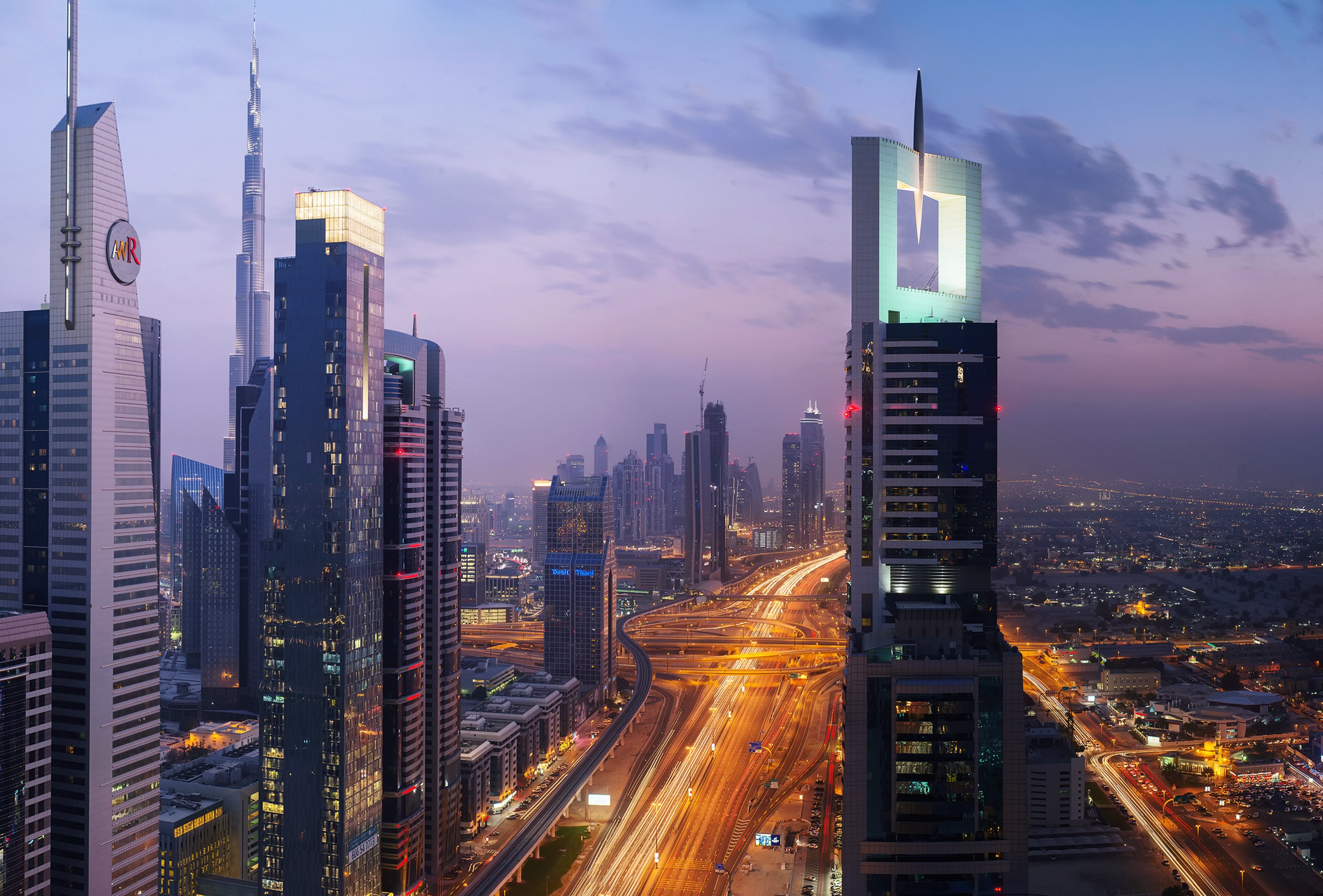buildings, Burj, City, Country, Development, Dubai, Evening, Globalization, Gulf, Hotels, Lights, Sky, Skyscrapers, Technology, Uae, Arab, Clouds Wallpaper