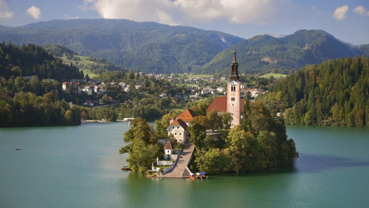 mountains, Nature, Summer, Europe, Islands, Church, Slovenia, Holidays, Resort, Bled, Lake, Bled HD Wallpaper Desktop Background