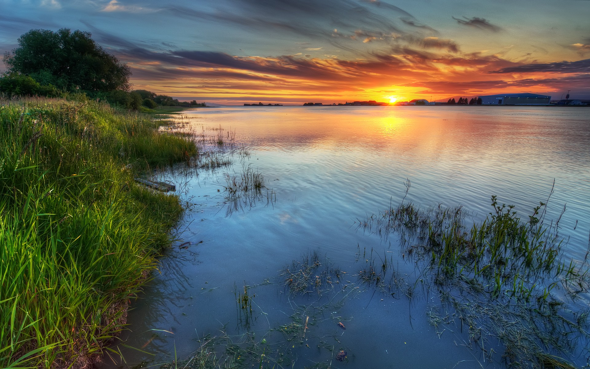 sunset, Clouds, Landscapes, Nature, Trees, Grass, Deviantart, Hdr, Photography, Rivers, Skyscapes Wallpaper