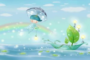 digital, Art, Rainbow, Boat, Umbrella, Leaf, Child