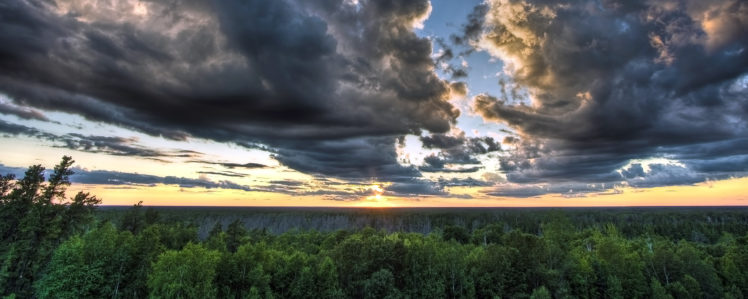 sunset, Clouds, Landscapes, Forest HD Wallpaper Desktop Background