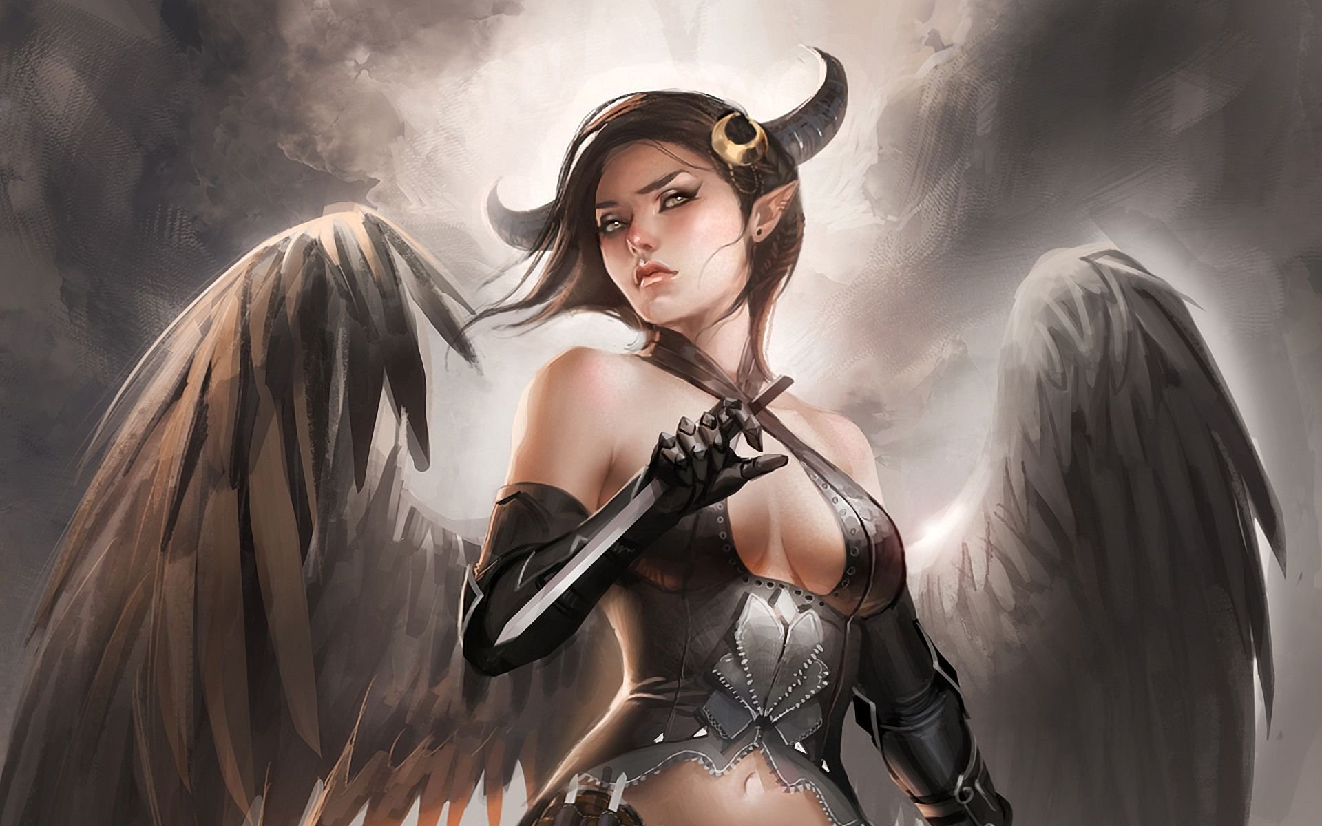 fantasy, Woman, Angel, Devil Wallpaper