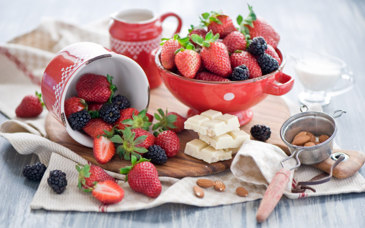 berries, Strawberries, Blackberries, Chocolate, Almond, Still, Life HD Wallpaper Desktop Background