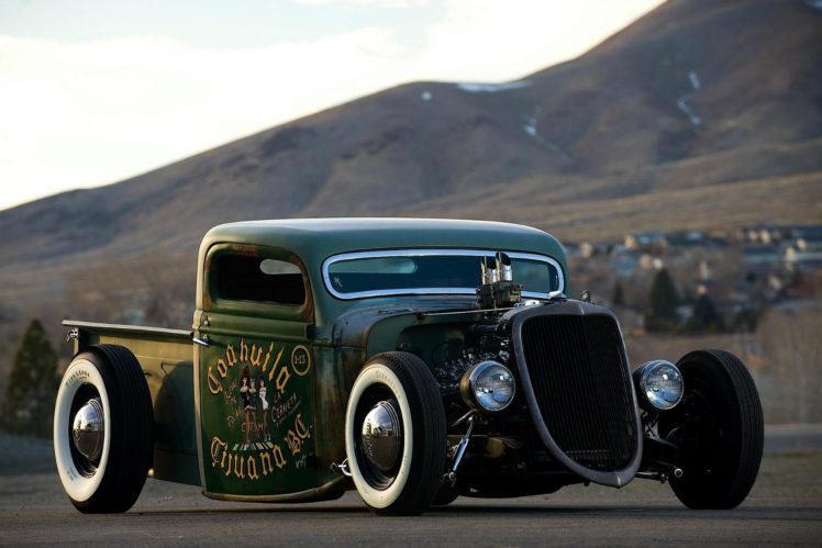 1935, Ford, Pickup, Ratrod, Rat, Hotrod, Hot, Rod, Custom, Old, School, Black, Usa, 1600×1200 01 HD Wallpaper Desktop Background