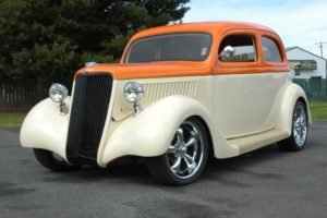 1935, Ford, Sedan, 2, Door, Humpback, Streetrod, Hotrod, Hot, Rod, Street, Orange, White, Usa, 3000x2000 01