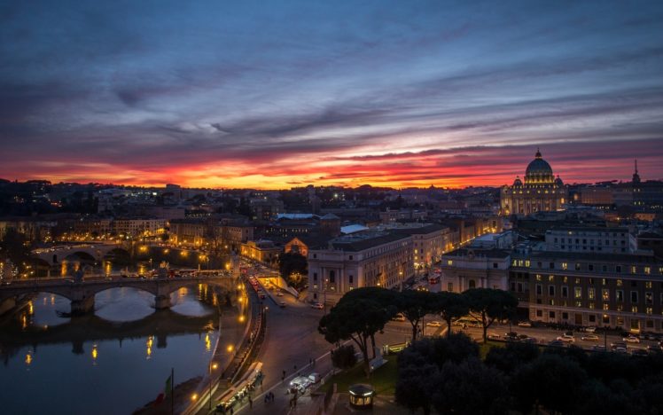 rome, The, Vatican, The, City, Night, Sunset, Panorama, Houses, Buildings, Reflection HD Wallpaper Desktop Background
