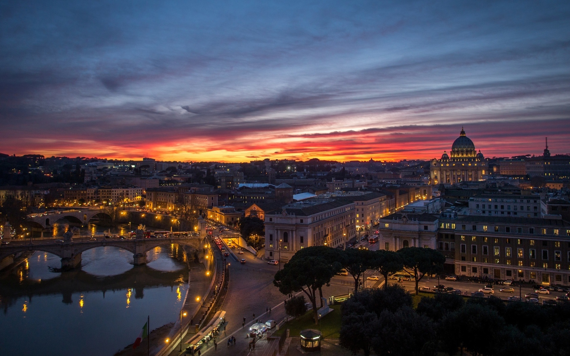 rome, The, Vatican, The, City, Night, Sunset, Panorama, Houses, Buildings, Reflection Wallpaper
