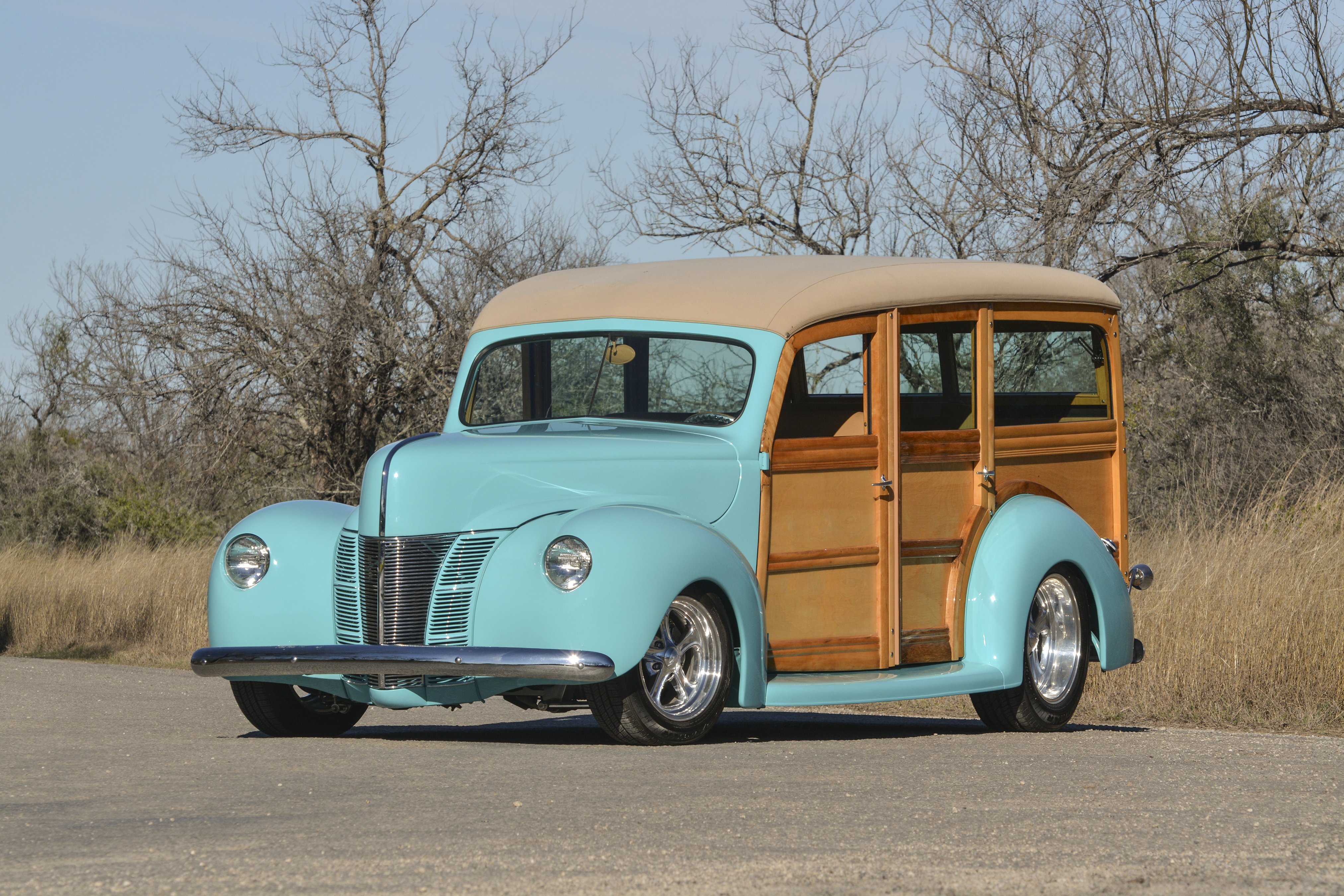 1940, Ford, Deluxe, Woody, Wagon, Hotrod, Streetrod, Hot, Rod, Street, Usa, 4096x2700 01 Wallpaper