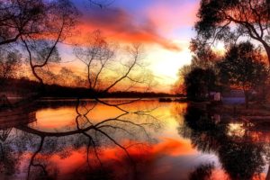 autumn, Sunset, Pond, Lakes, Reflection