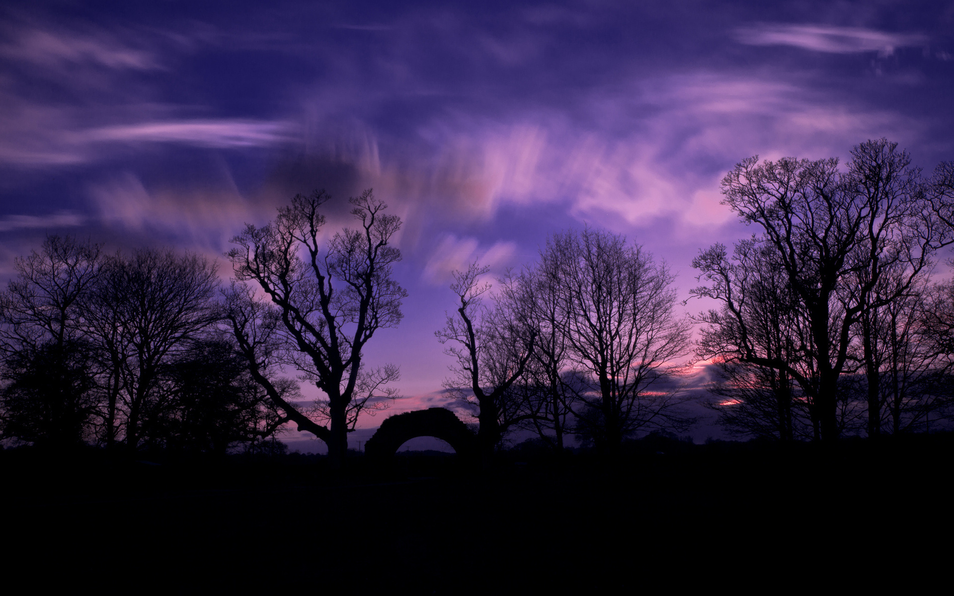 evening, Sunset, Trees, Silhouettes, Sky, Clouds Wallpaper