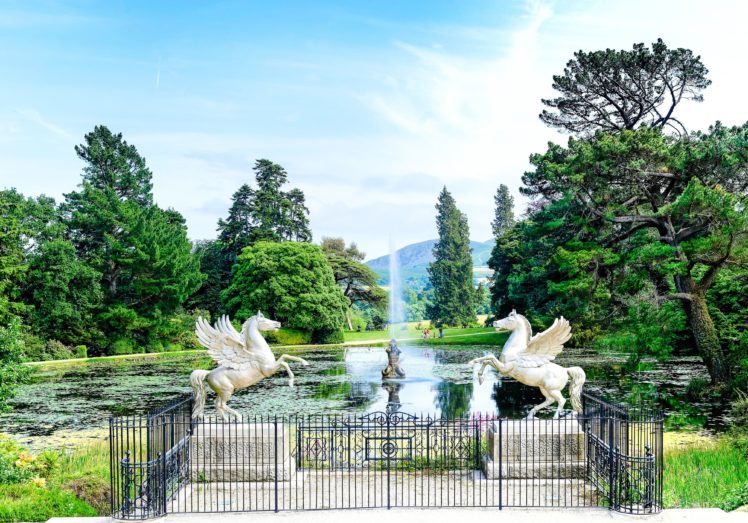 county, Wicklow, Park, Ireland, Lake, Garden, Horse, Statue, Fountain HD Wallpaper Desktop Background