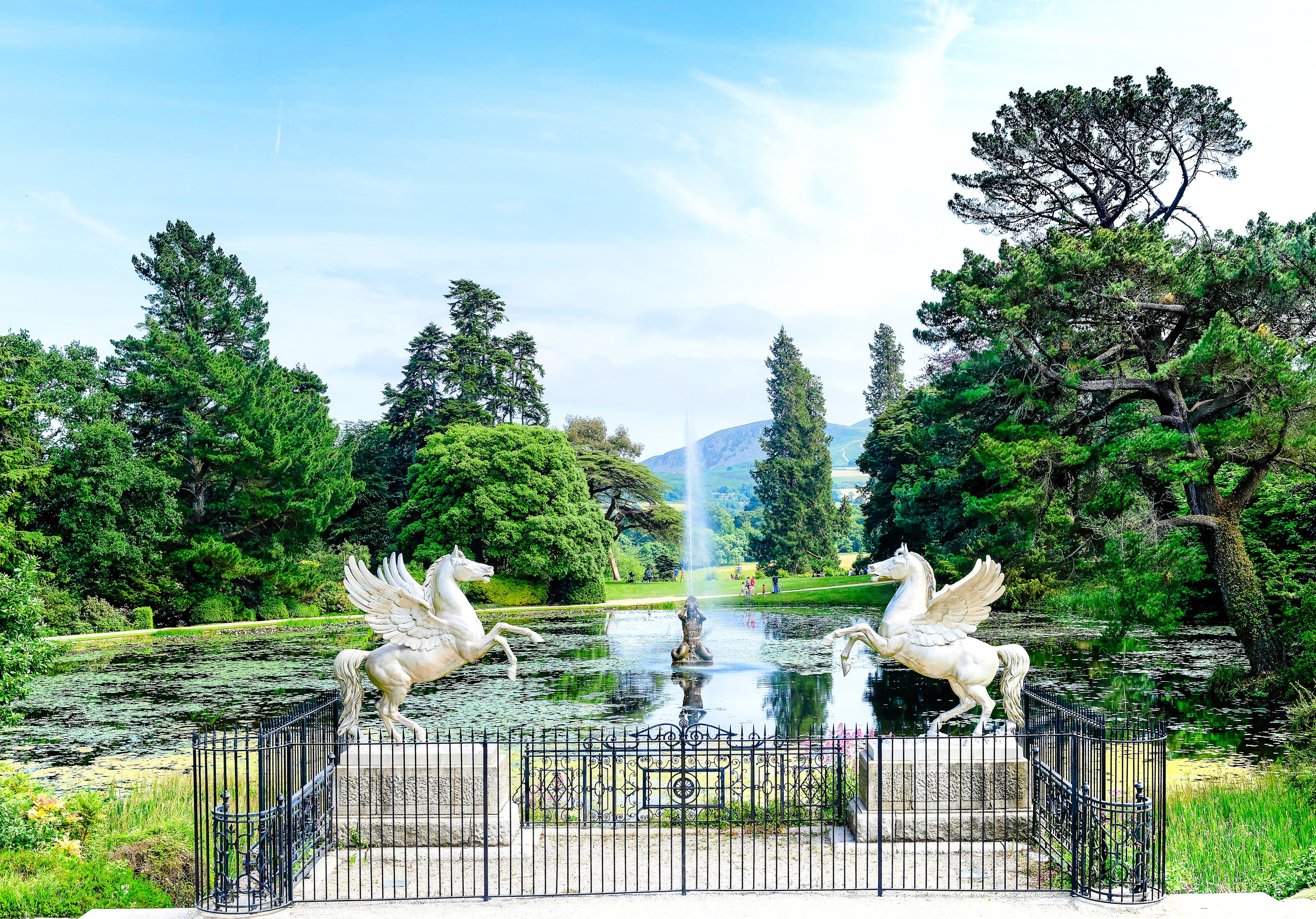 county, Wicklow, Park, Ireland, Lake, Garden, Horse, Statue, Fountain Wallpaper