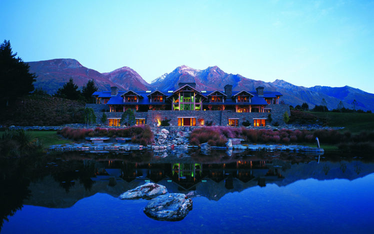 new, Zealand, Pond, Hotel, Reflection, Mountains, Lakes HD Wallpaper Desktop Background