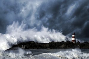 sea, Lighthouse, Storm, Waves
