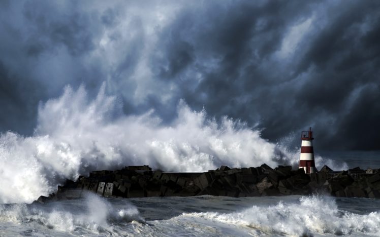 sea, Lighthouse, Storm, Waves HD Wallpaper Desktop Background