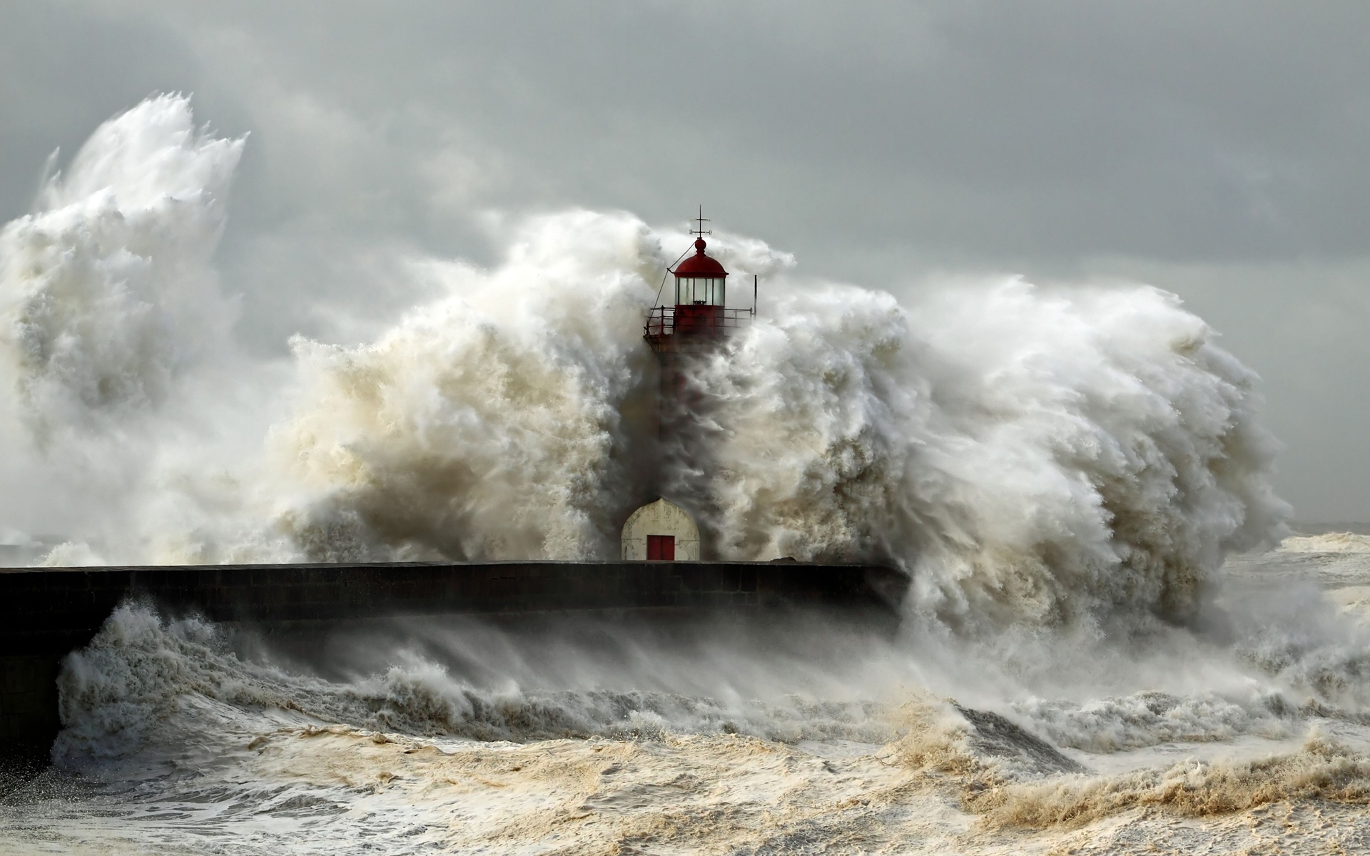 sea, Lighthouse, Storm, Landscape, Ocean, Waves Wallpaper