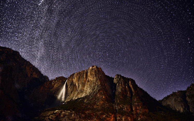 stars, Timelapse, Mountains, Waterfall, Night, Sky HD Wallpaper Desktop Background