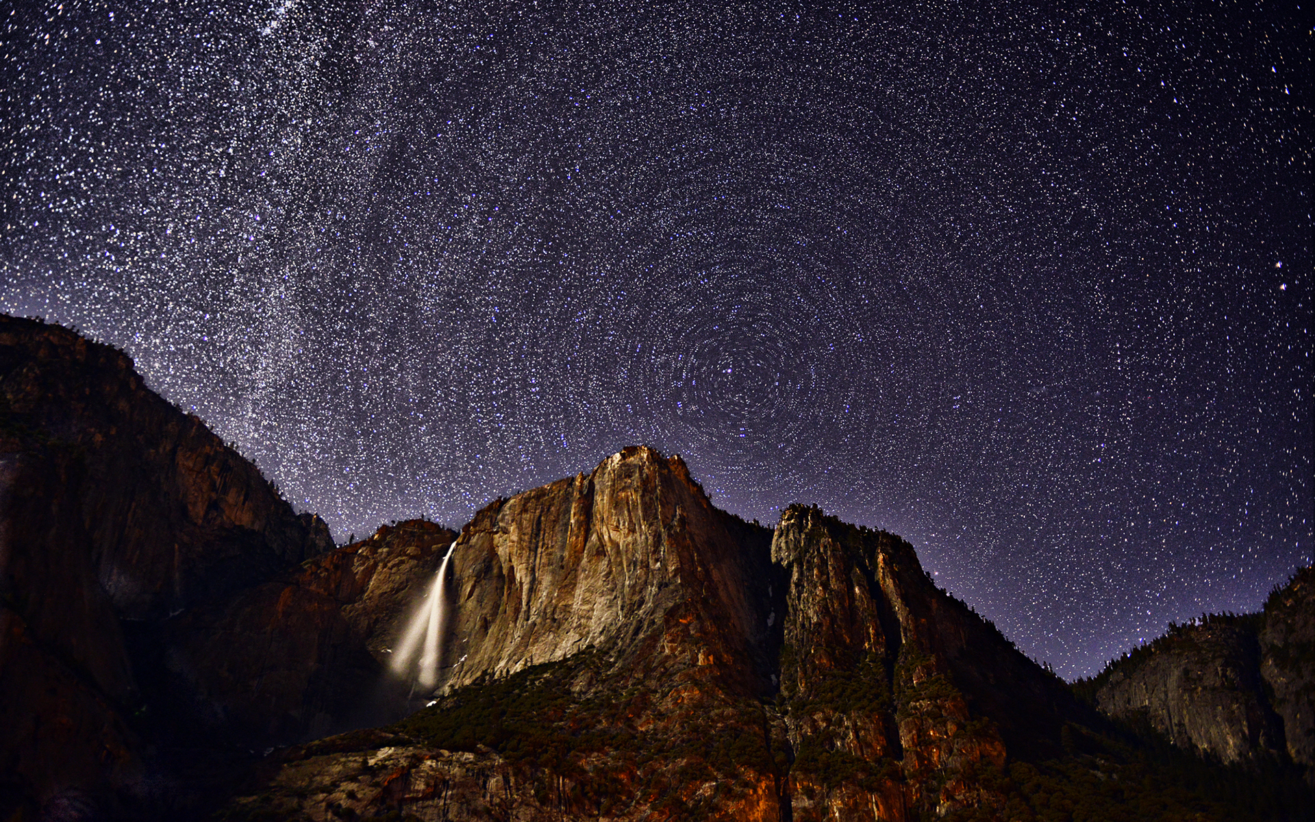 stars, Timelapse, Mountains, Waterfall, Night, Sky Wallpaper