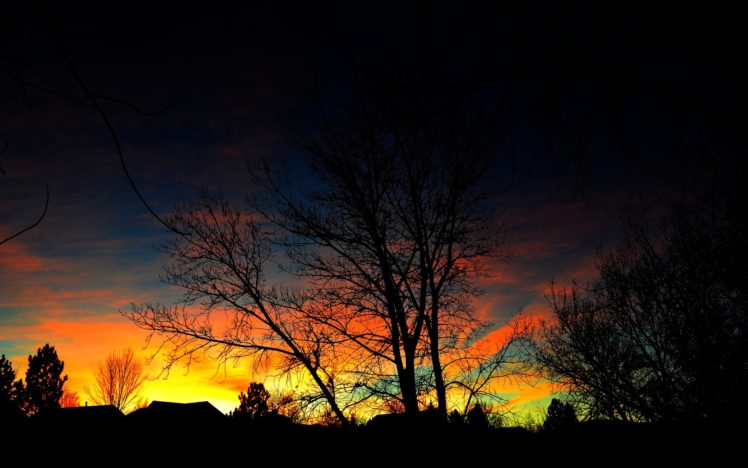 sunset, Trees, Silhouette, Landscape, Sky, Clouds HD Wallpaper Desktop Background