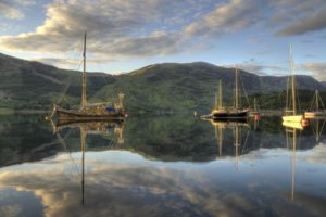 water, Island, Mountains, Sailing, Sky, Landscape, Boats, Reflection