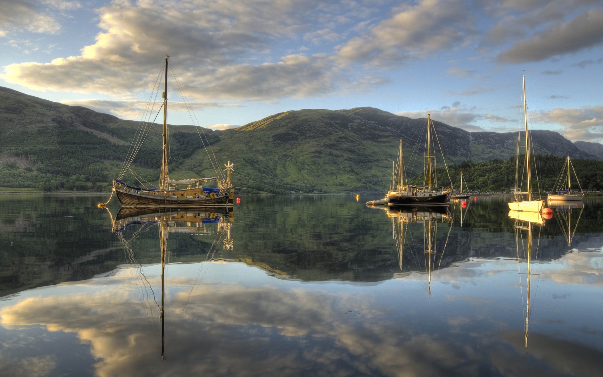 water, Island, Mountains, Sailing, Sky, Landscape, Boats, Reflection Wallpaper