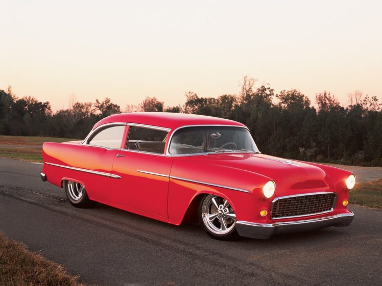 1955, Chevrolet, Chevy, Bel, Air, Coupe, Super, Street, Hot, Rod, Rodder, Red, Usa, 1600×1200 01 HD Wallpaper Desktop Background