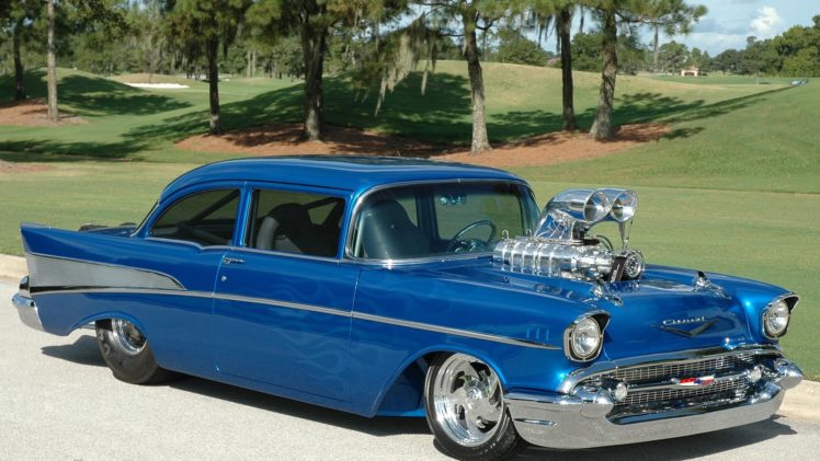 1957, Chevrolet, Chevy, Bel, Air, Pro, Street, Street, Rod, Hor, Blue, Usa, 2194×1234 HD Wallpaper Desktop Background