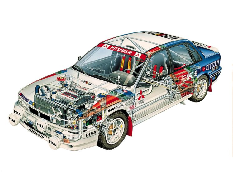 sportcars, Cutaway, Technical, Rally, Cars, Mitsubishi, Galant, Vr 4rs, 1987 HD Wallpaper Desktop Background