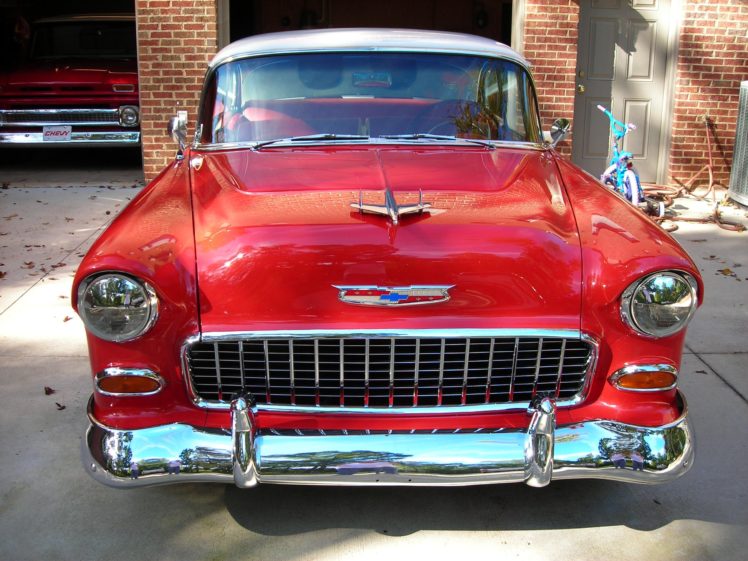 1955, Chevrolet, Chevy, Bel, Air, Coupe, Two, Door, Super, Street, Hot, Rod, Rodder, Red, Usa, 2592×1944 02 HD Wallpaper Desktop Background