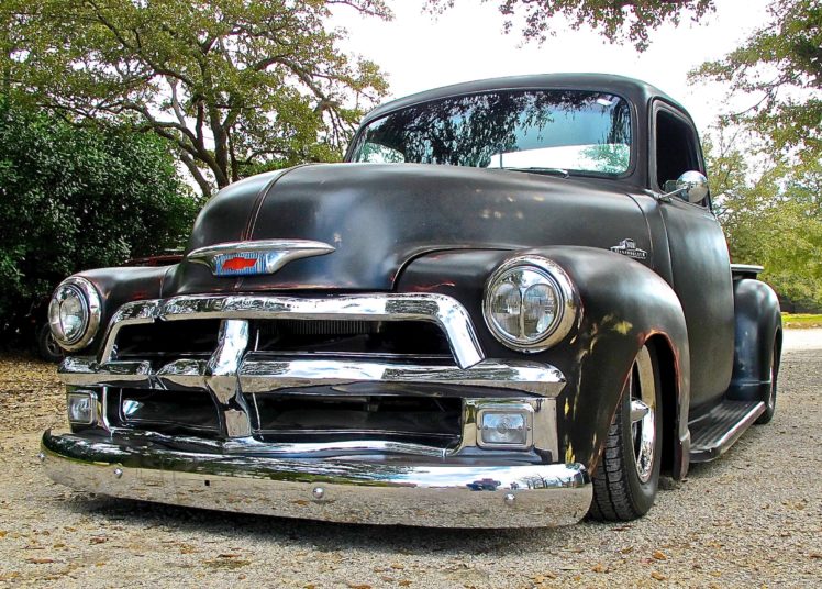 1954, Chevrolet, Chevy, 3100, Pickup, Lowered, Low, Old, School, Custom, Kustom, Black, Primer, Usa 3082×1716 02 HD Wallpaper Desktop Background