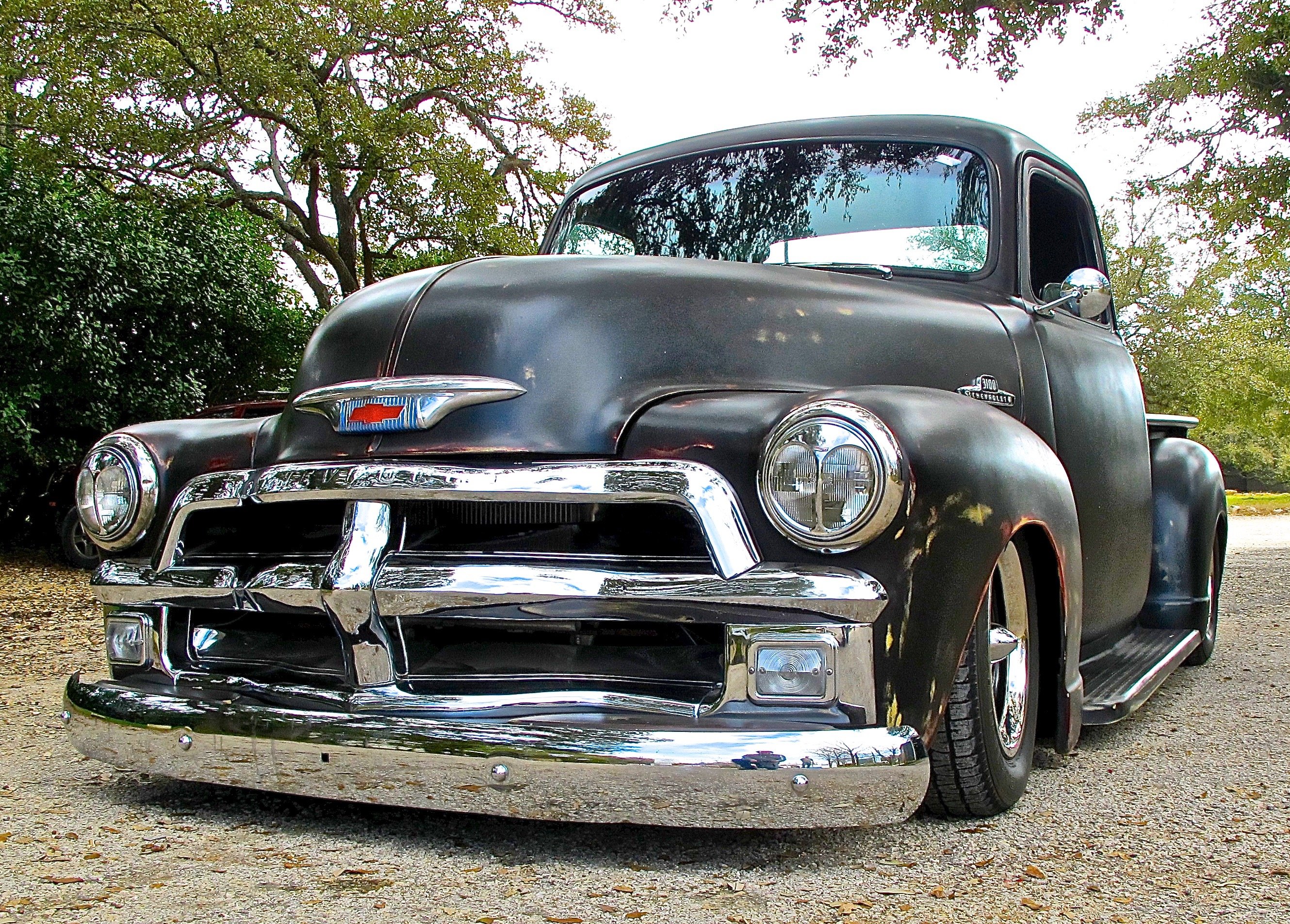 1954, Chevrolet, Chevy, 3100, Pickup, Lowered, Low, Old, School, Custom, Kustom, Black, Primer, Usa 3082x1716 02 Wallpaper
