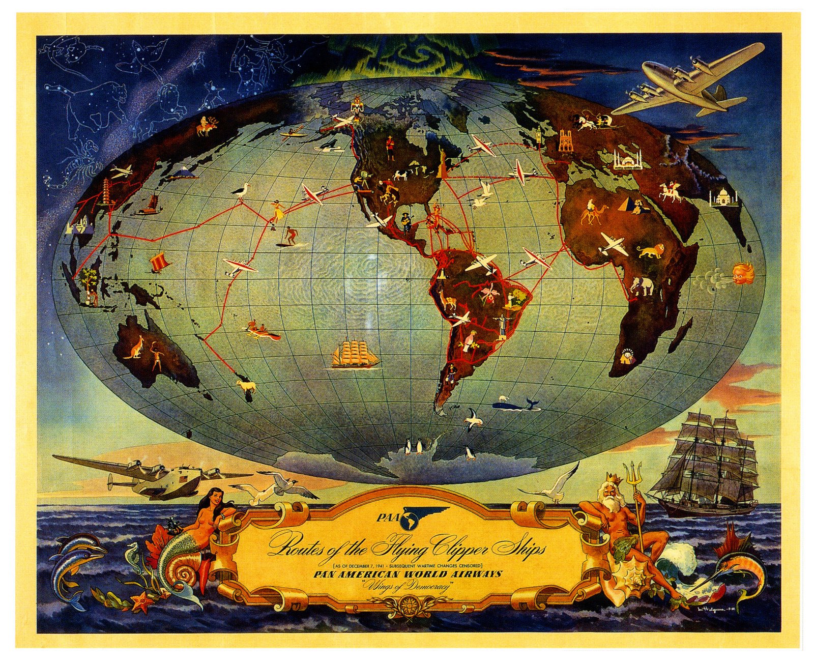 map, World, Routes, Flying, Clipper, Ships, Pan, American, Airways, 1600x1300 Wallpaper