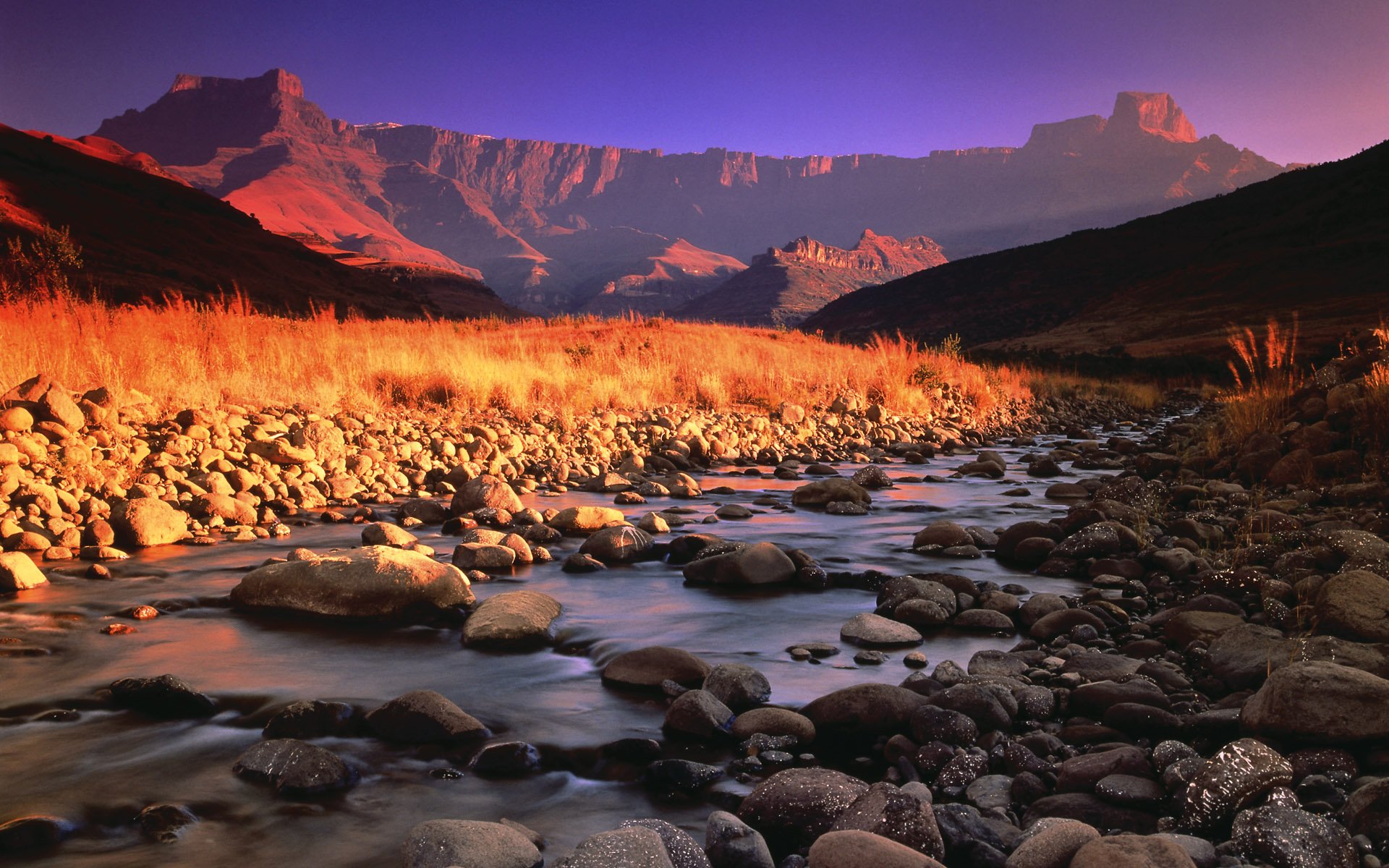drakensberg and tugela river at sunset royal natal national park south africa Wallpaper