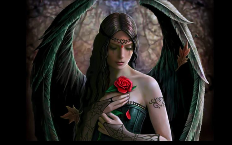 angel, Wings, Fantasy, Girl, Beautiful, Rose, Flower HD Wallpaper Desktop Background