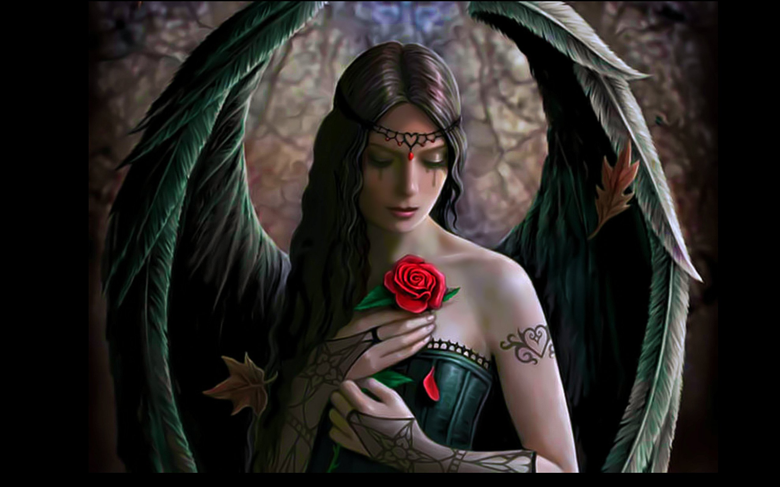 angel, Wings, Fantasy, Girl, Beautiful, Rose, Flower Wallpaper