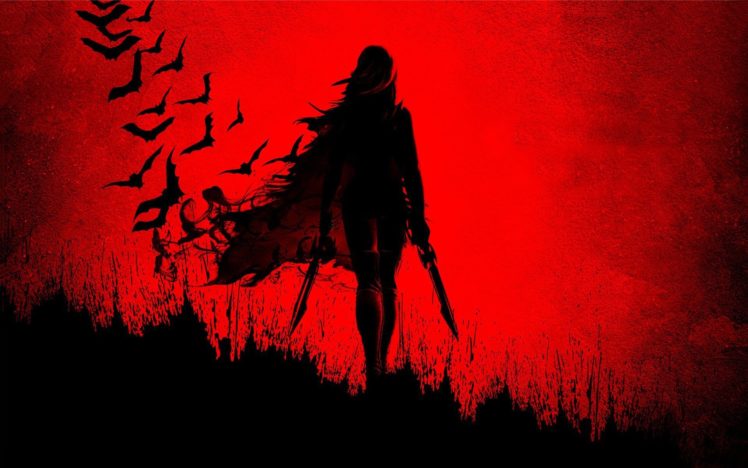 blade girl shadow wide red, Sword, Anime HD Wallpaper Desktop Background