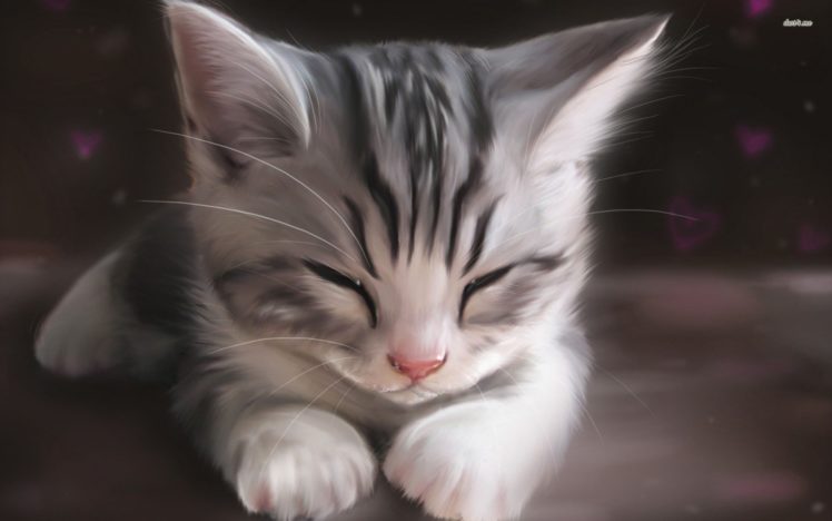 anime, Cat, Painting, Cute HD Wallpaper Desktop Background
