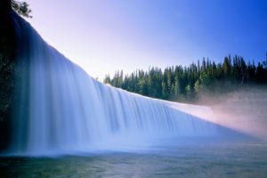 waterfall, Trees, Forest, Sky, Nature