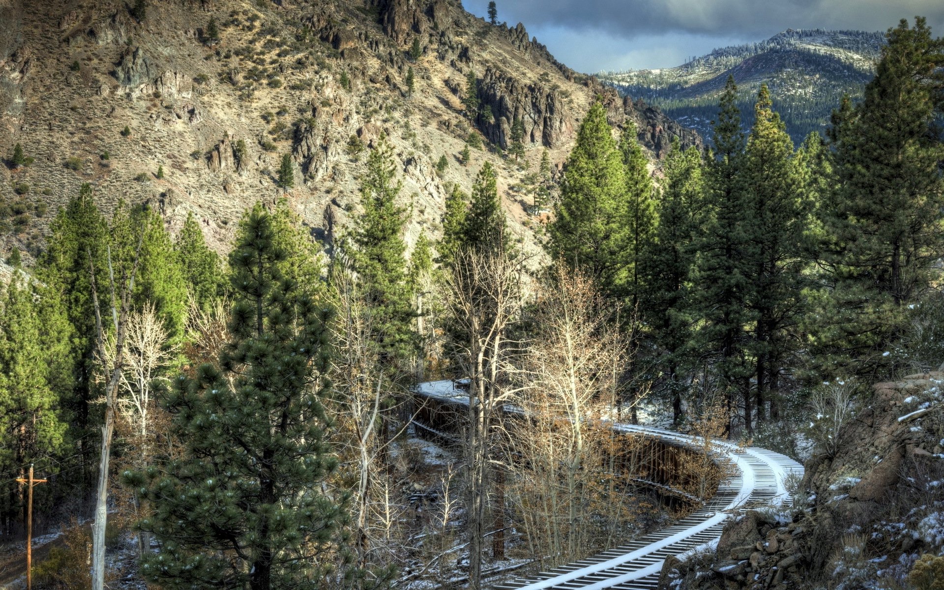 nature, Sky, Tree, Mountain, Railway Wallpaper